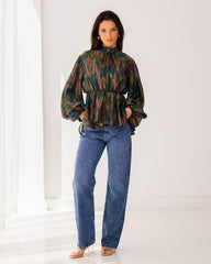 PUFFY SLEEVES CROPPED BLOUSE-MIXED COLOR