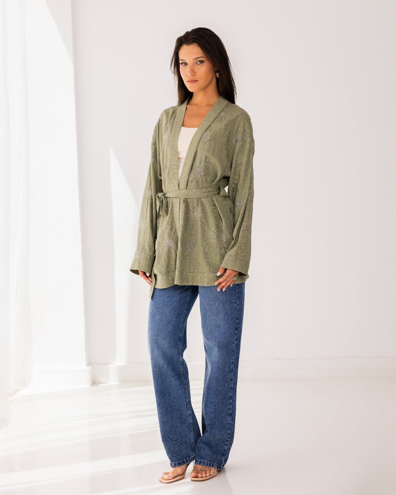 EMBROIDERY CARDIGAN-OLIVE