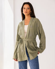 EMBROIDERY CARDIGAN-OLIVE