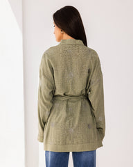 EMBROIDERY CARDIGAN-OLIVE