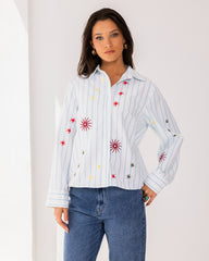 STRIPED EMBROIDERY SHIRT-WHITE