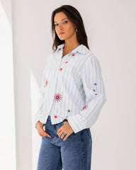 STRIPED EMBROIDERY SHIRT-WHITE