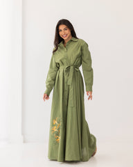 flowered print shirt dress-OLIVE