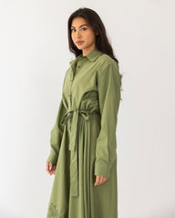 flowered print shirt dress-OLIVE