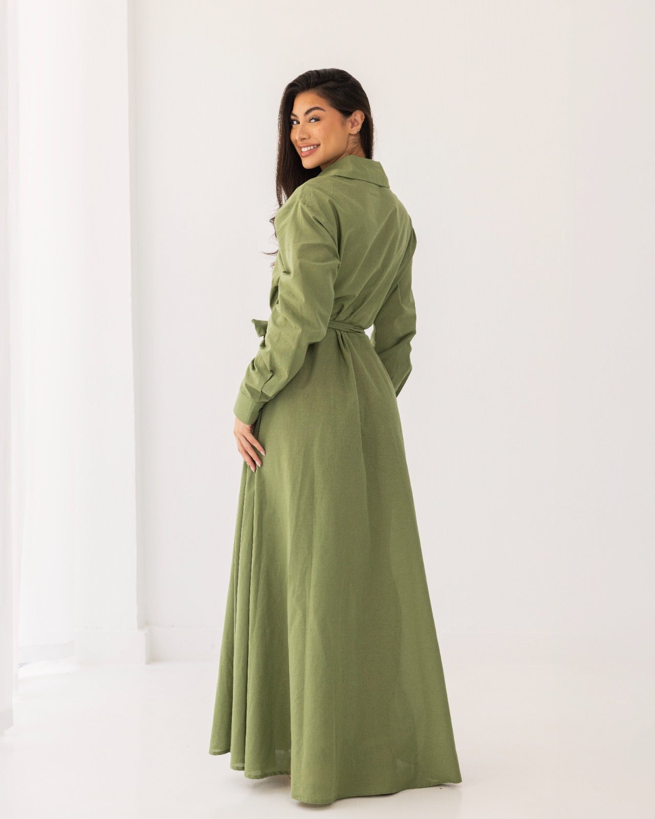 flowered print shirt dress-OLIVE