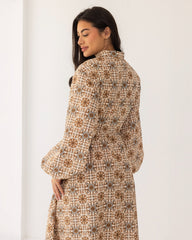 PRINTED FLOWY DRESS-BEIGE