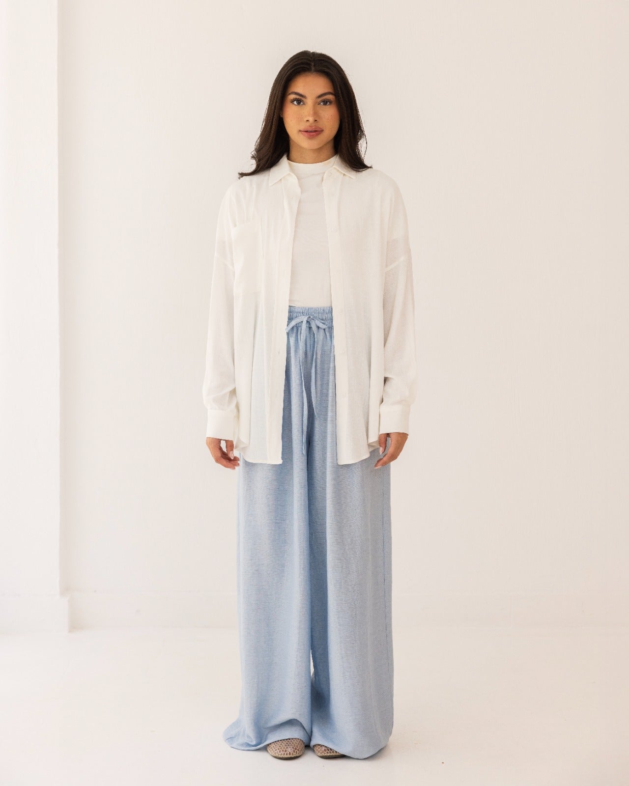 STRAIGHT LINEN PANTS-BABY BLUE