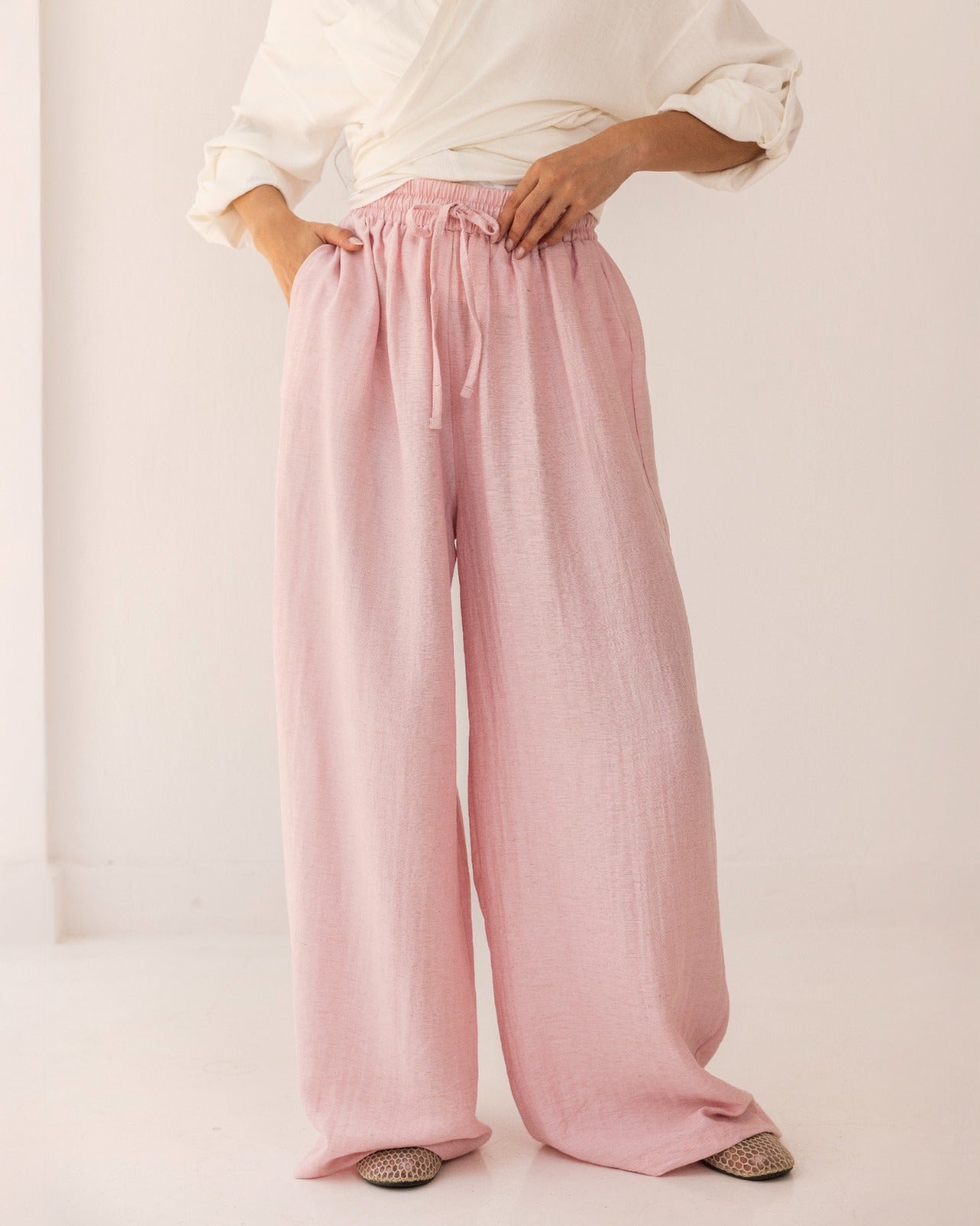 STRAIGHT LINEN PANTS-NUDE