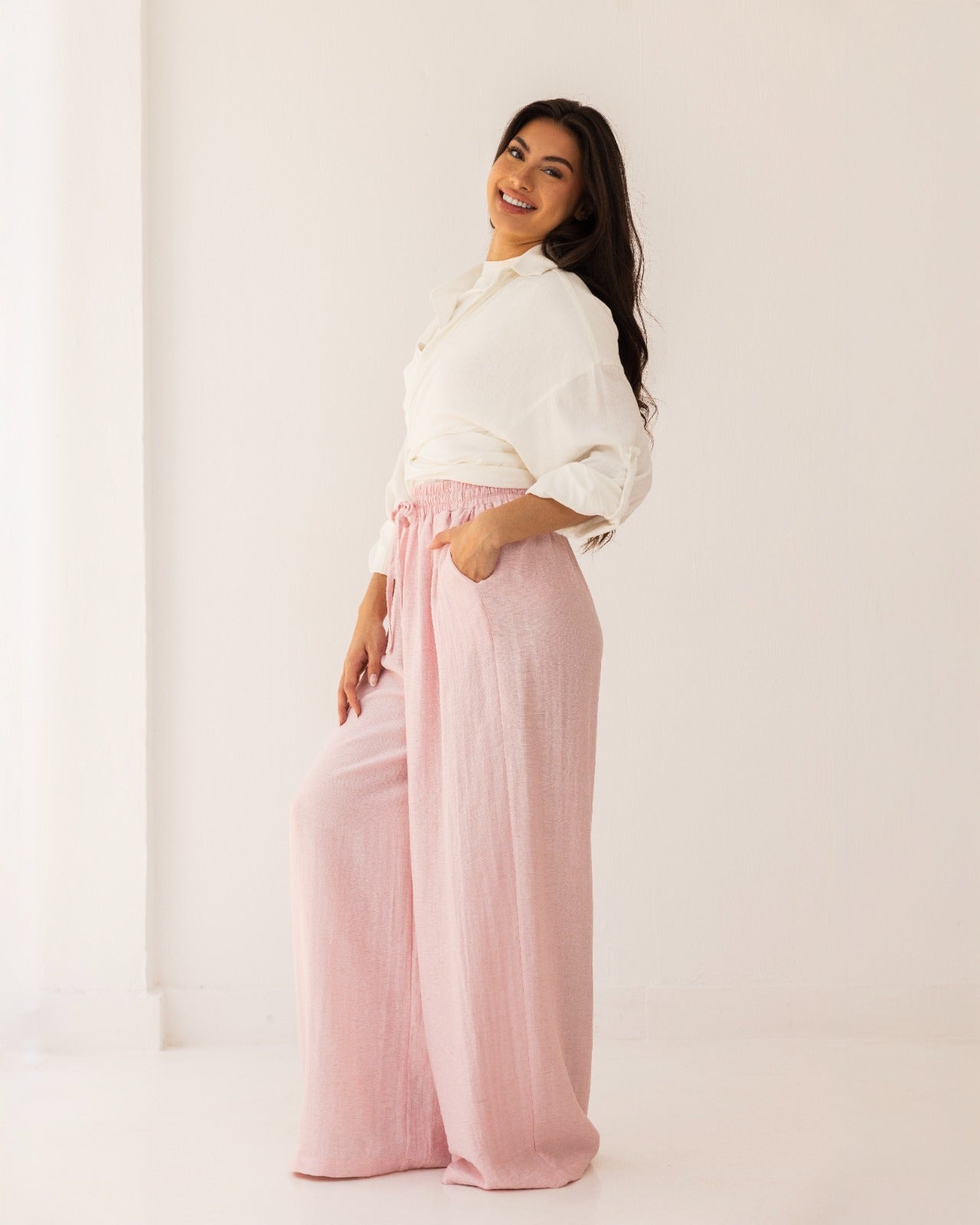STRAIGHT LINEN PANTS-NUDE