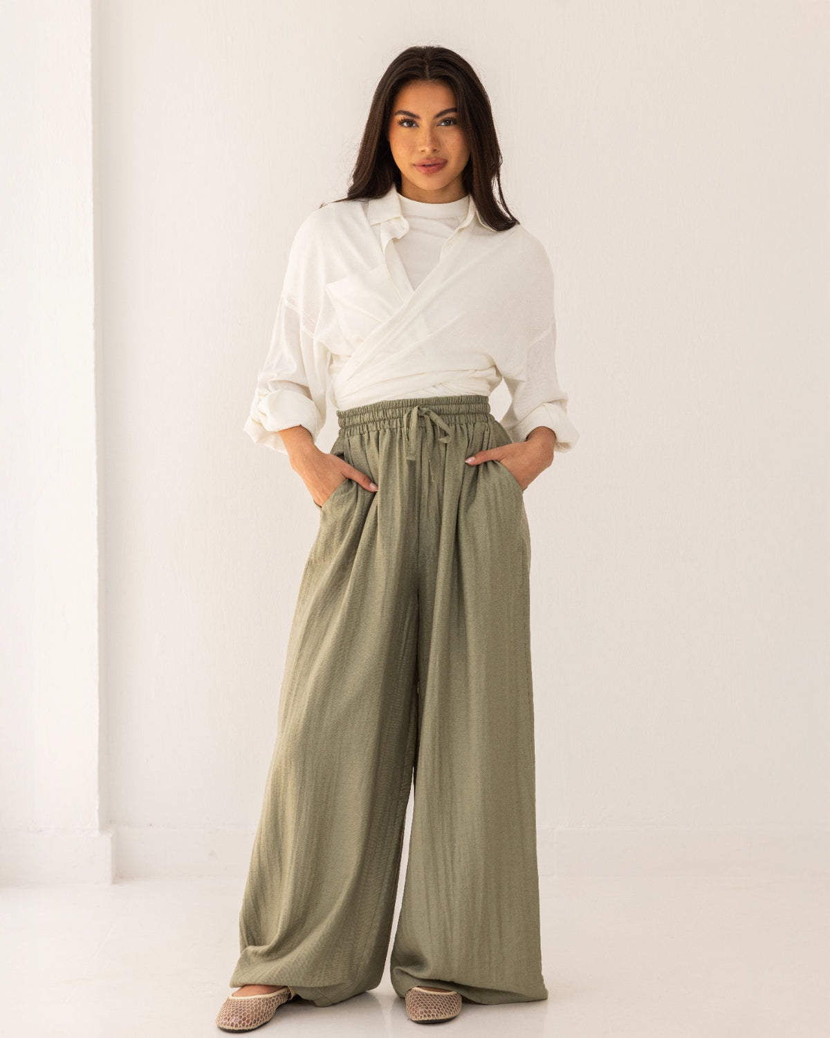 STRAIGHT LINEN PANTS-OLIVE