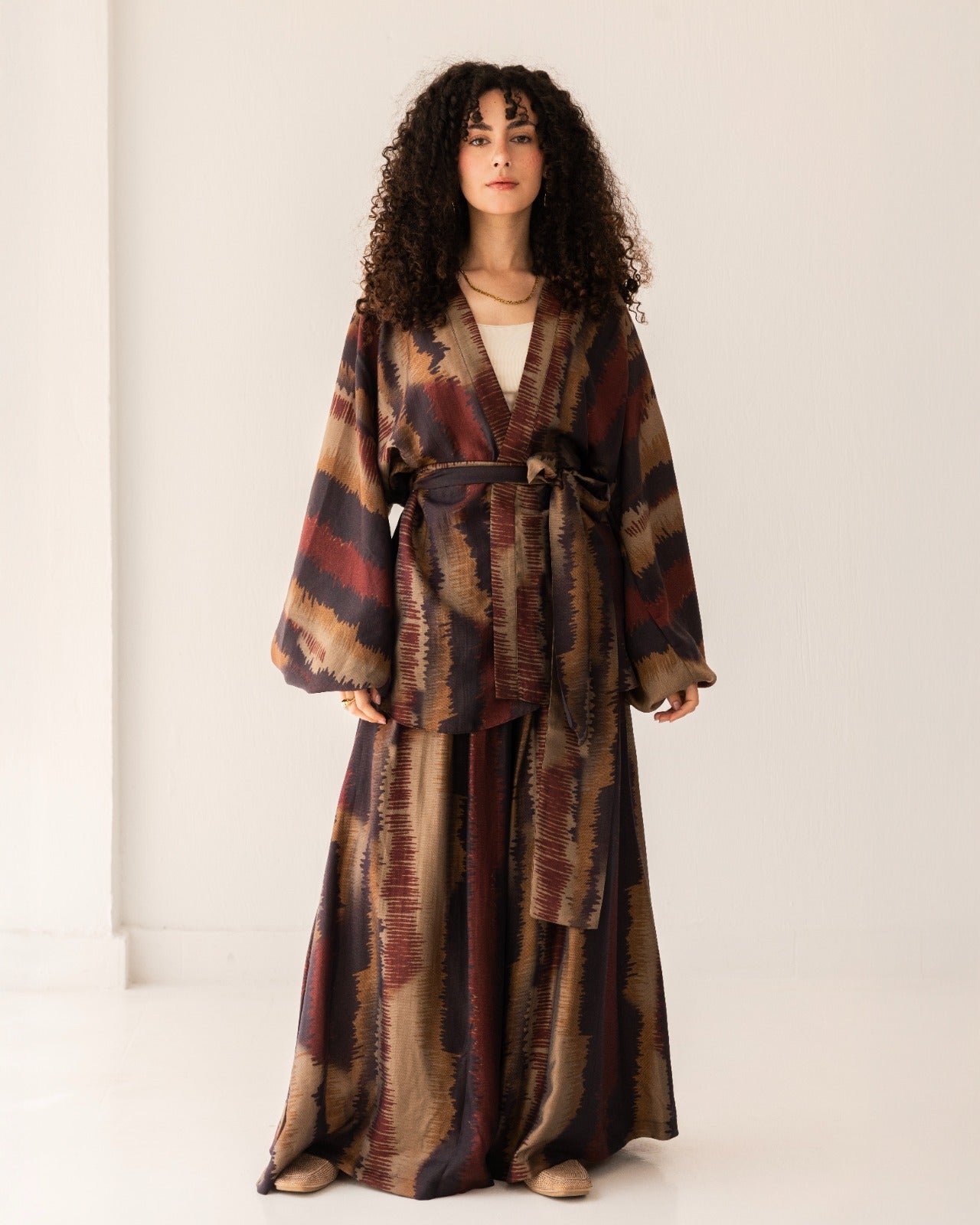 HIGH WAIST PRINTED PANTS-MAROON