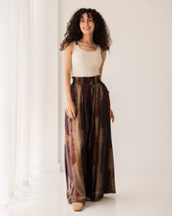 HIGH WAIST PRINTED PANTS-MAROON