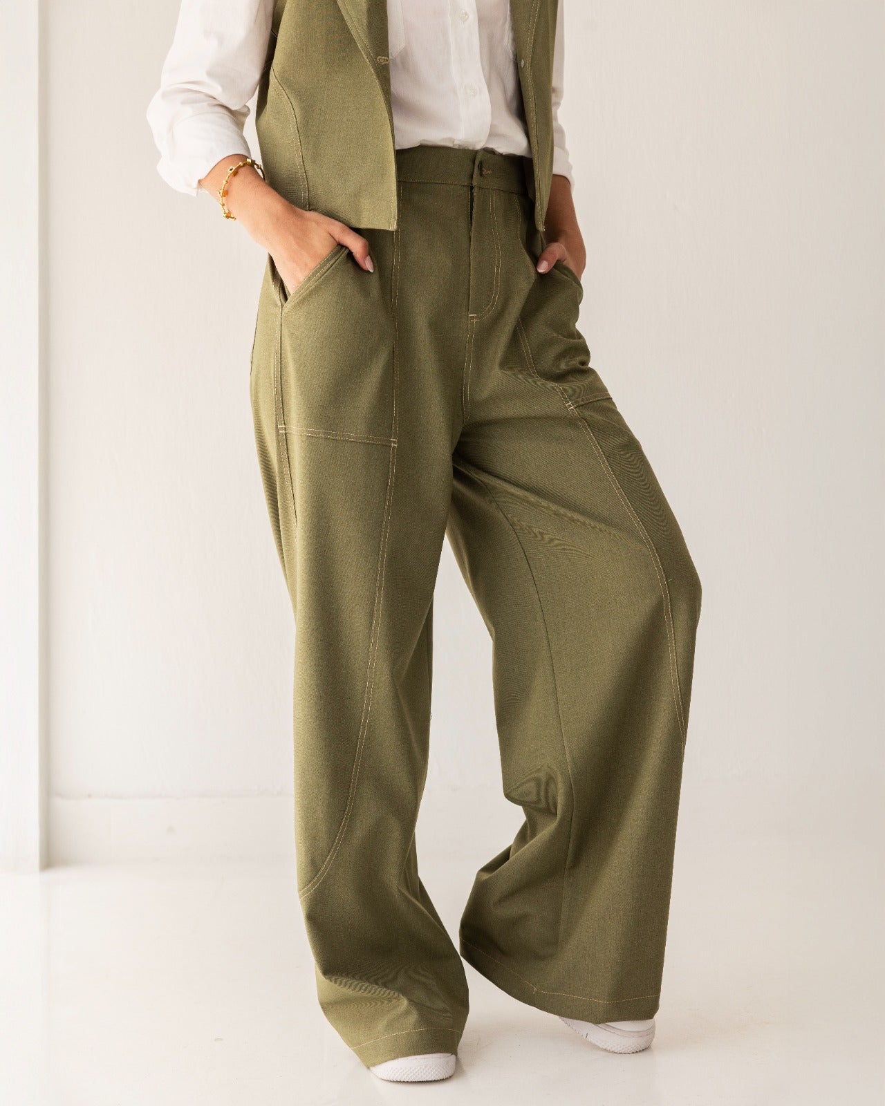 STRIPED PANTS-OLIVE