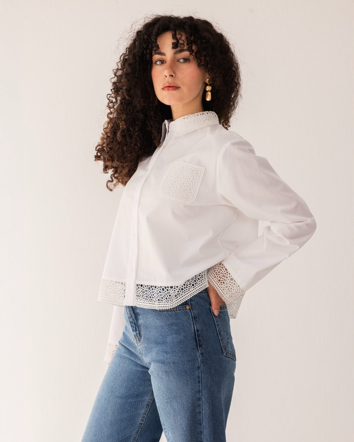 DENTELLE POPLIN SHIRT-WHITE