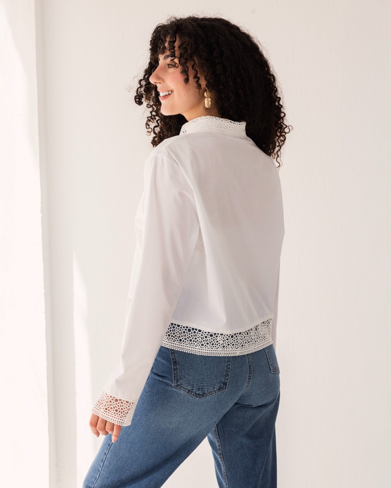 DENTELLE POPLIN SHIRT-WHITE