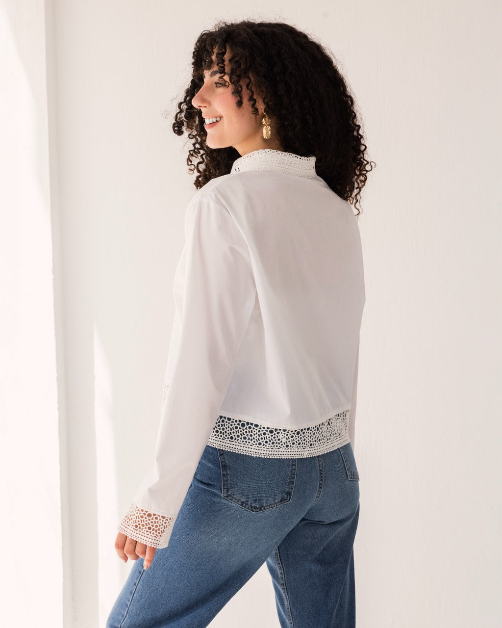 DENTELLE POPLIN SHIRT-WHITE