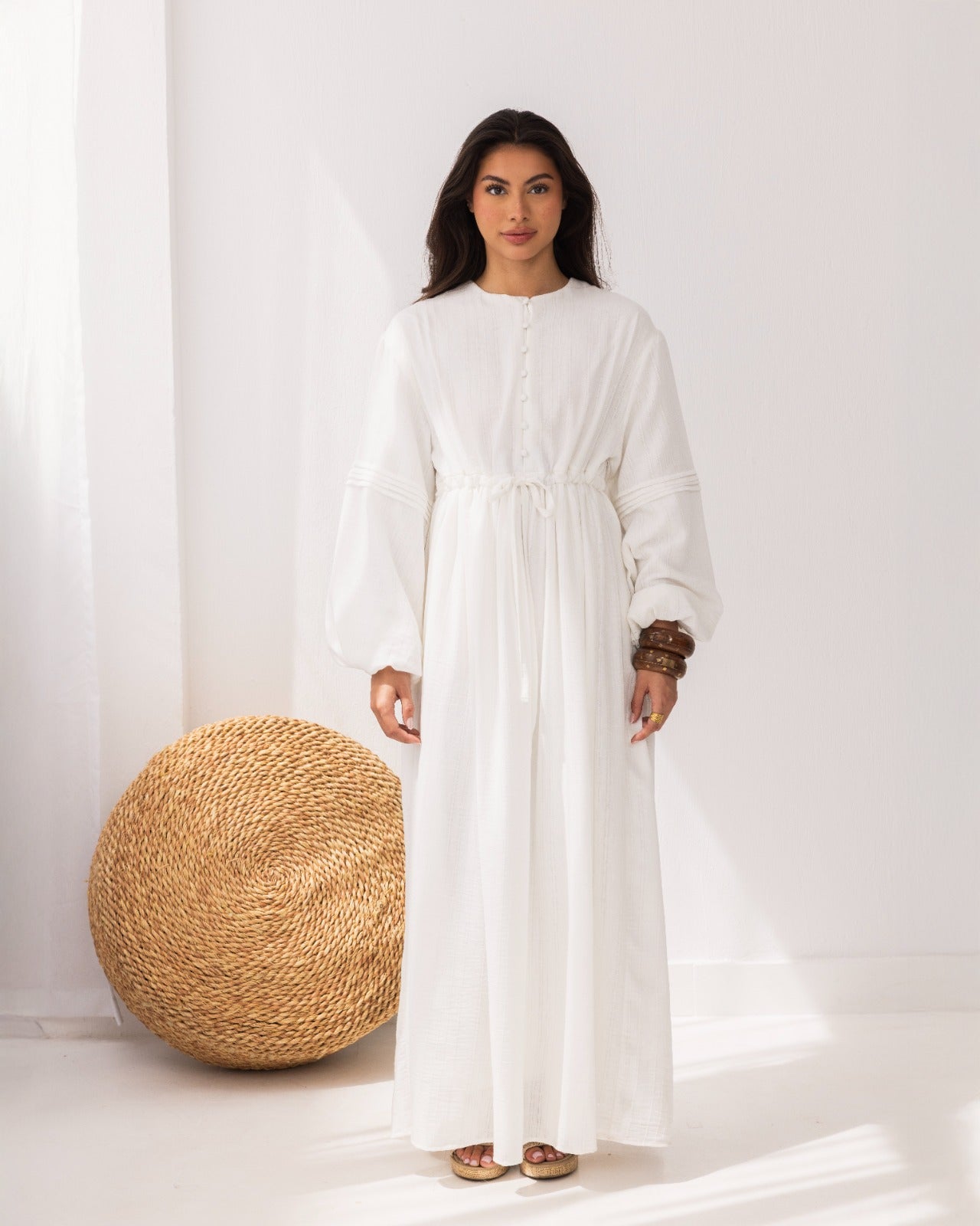 FLOWY LINEN DRESS-OFF WHITE