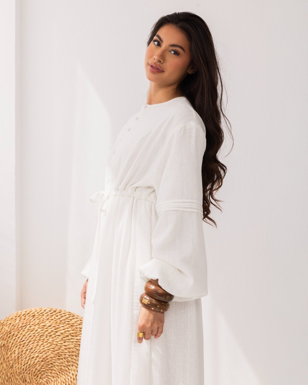 FLOWY LINEN DRESS-OFF WHITE
