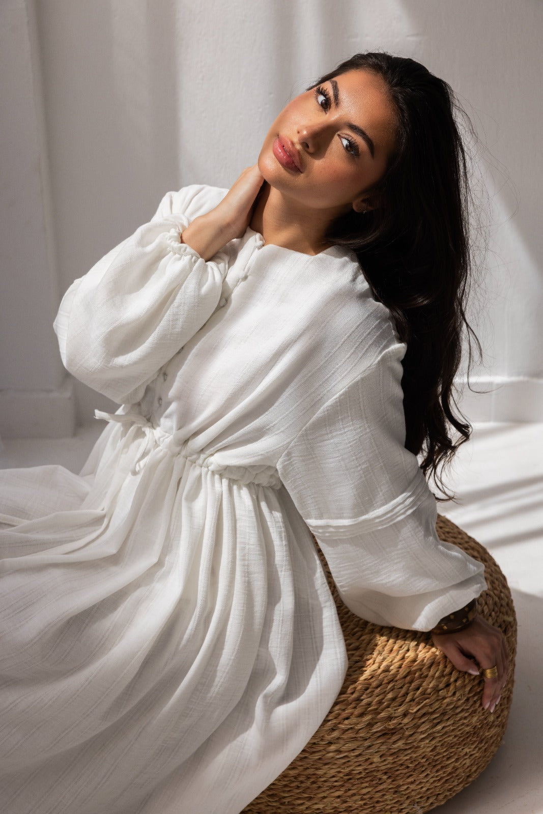 FLOWY LINEN DRESS-OFF WHITE