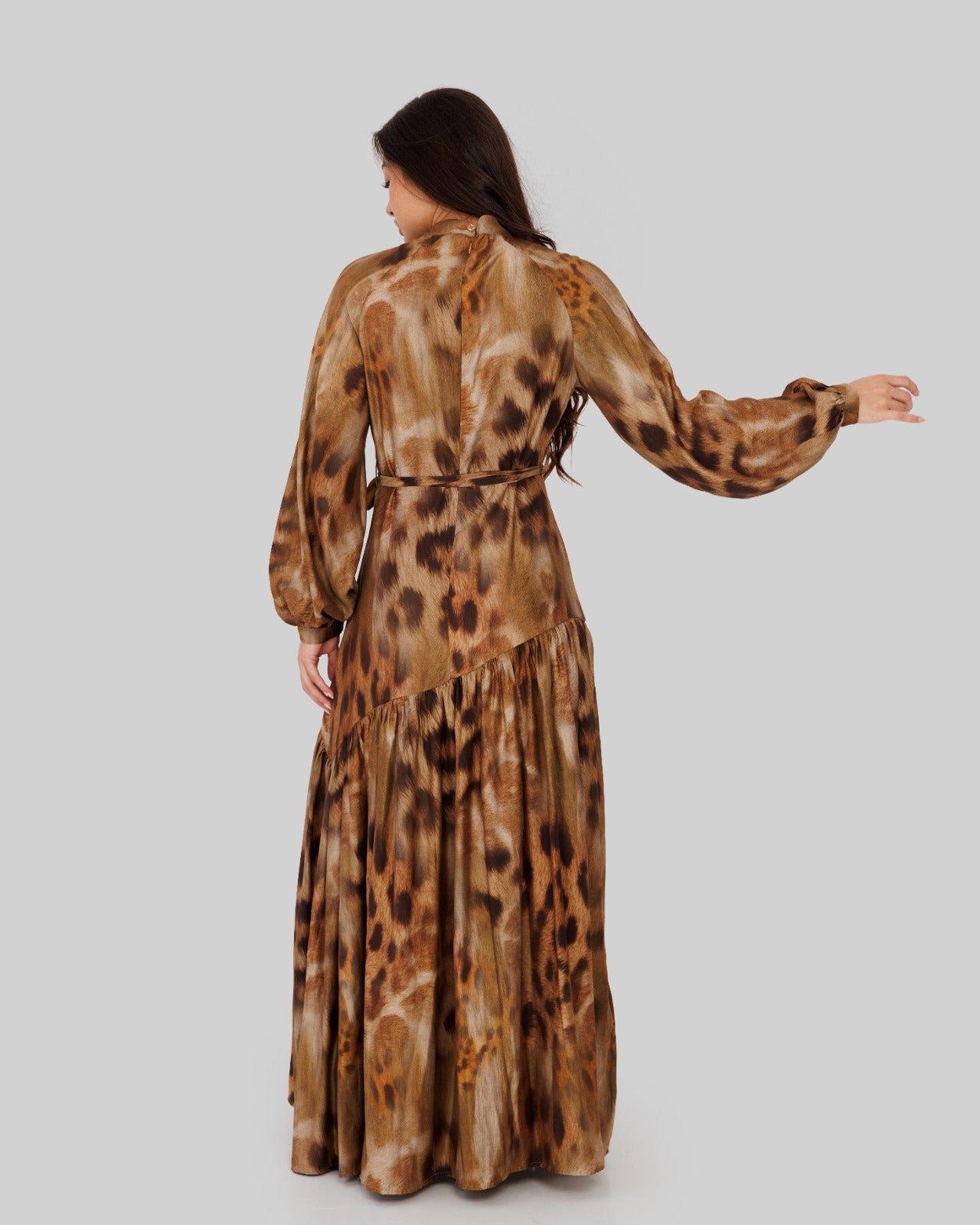 PRINTED RUFFLE DRESS-TIGER