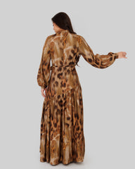 PRINTED RUFFLE DRESS-TIGER