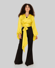 WRAPPED SATIN BLOUSE-LEMON
