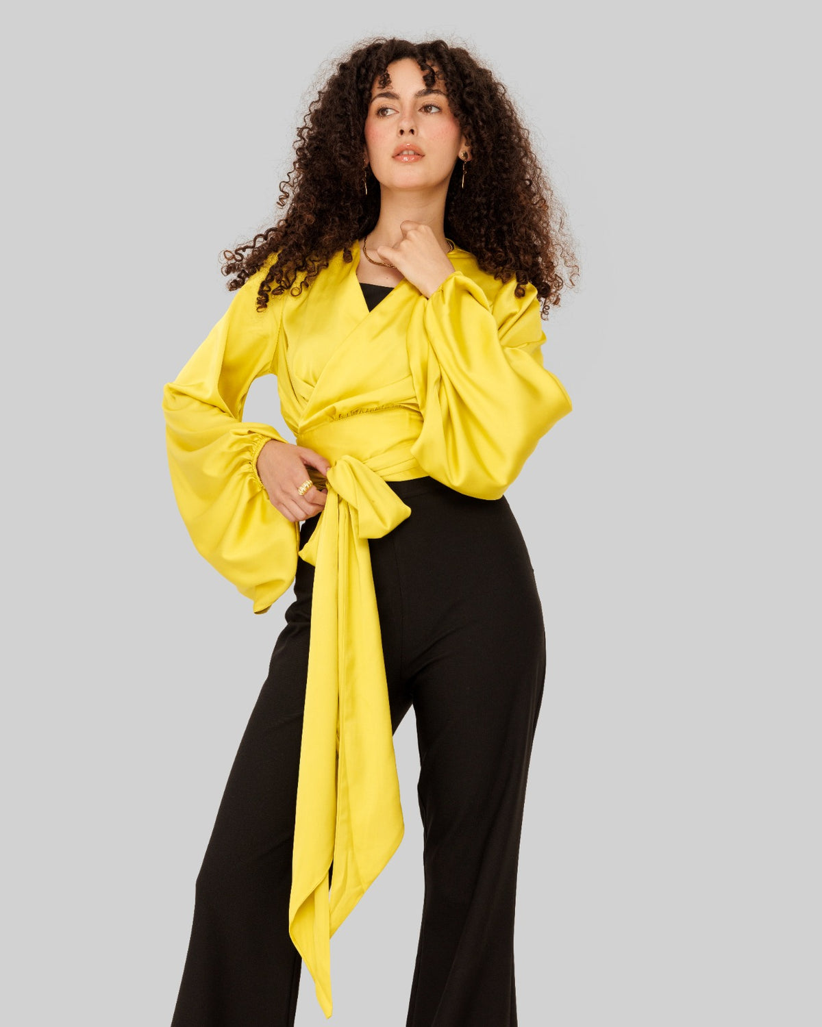 WRAPPED SATIN BLOUSE-LEMON