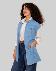 SLEEVELESS LINEN VEST-BABY BLUE
