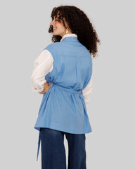 SLEEVELESS LINEN VEST-BABY BLUE