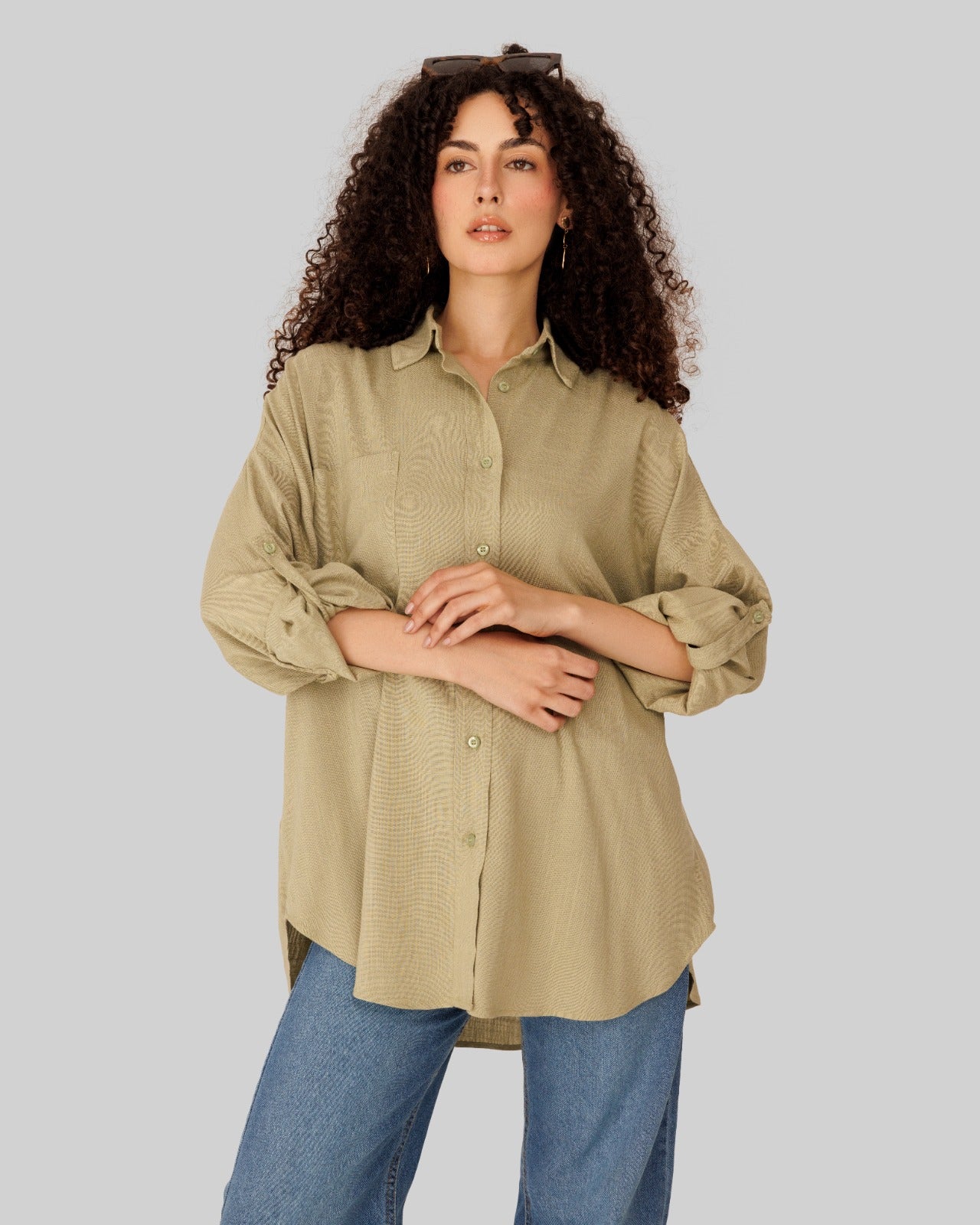 PLAIN LINEN SHIRT-OLIVE