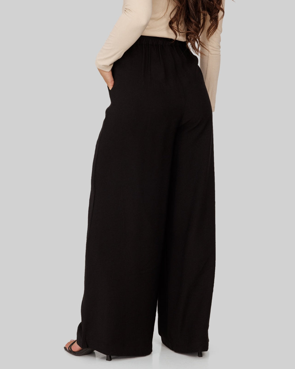 plain wide leg pants-BLACK