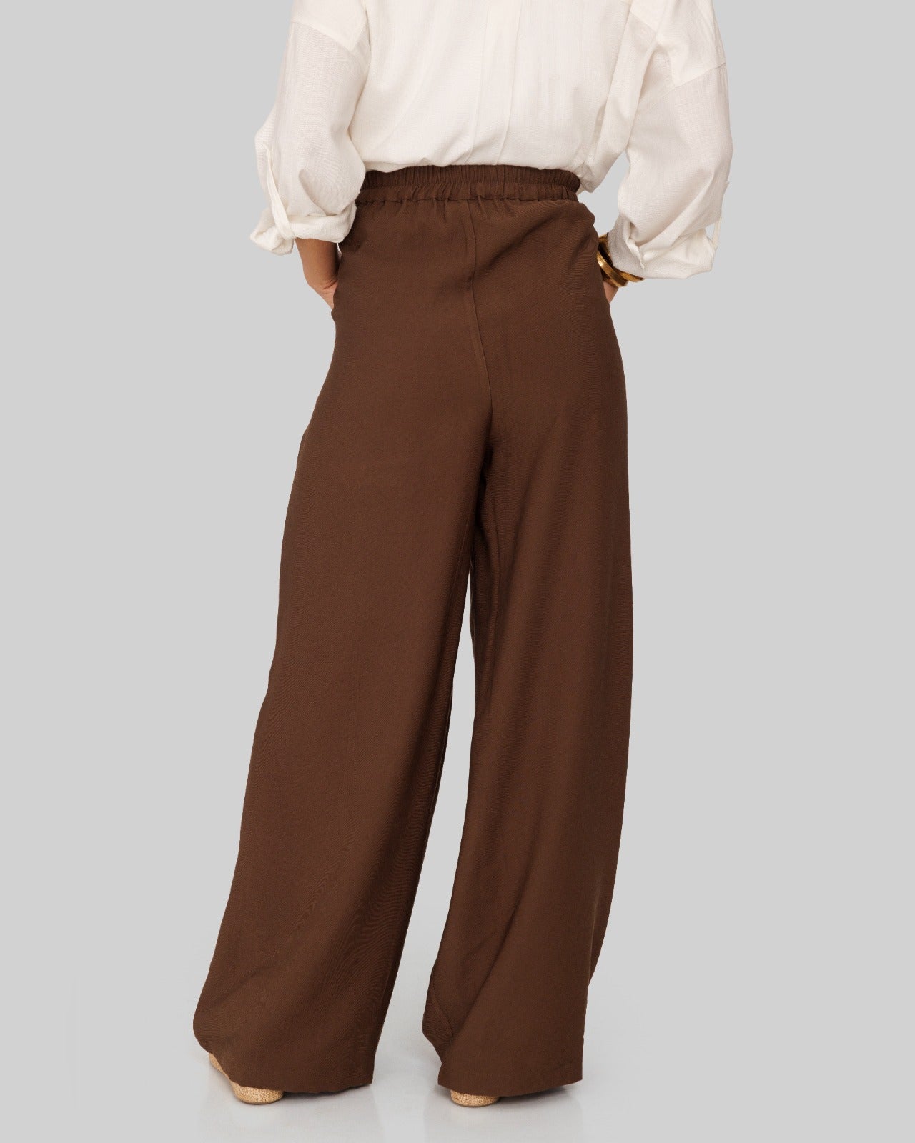 plain wide leg pants-BROWN