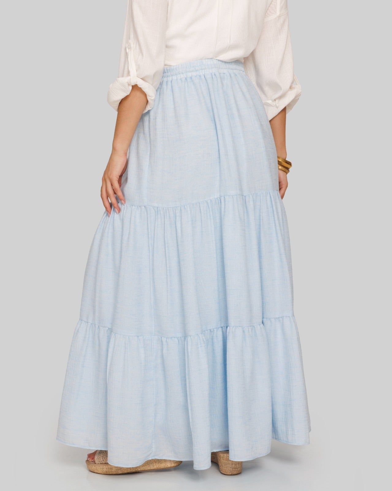 layered LINEN SKIRT-BABY BLUE