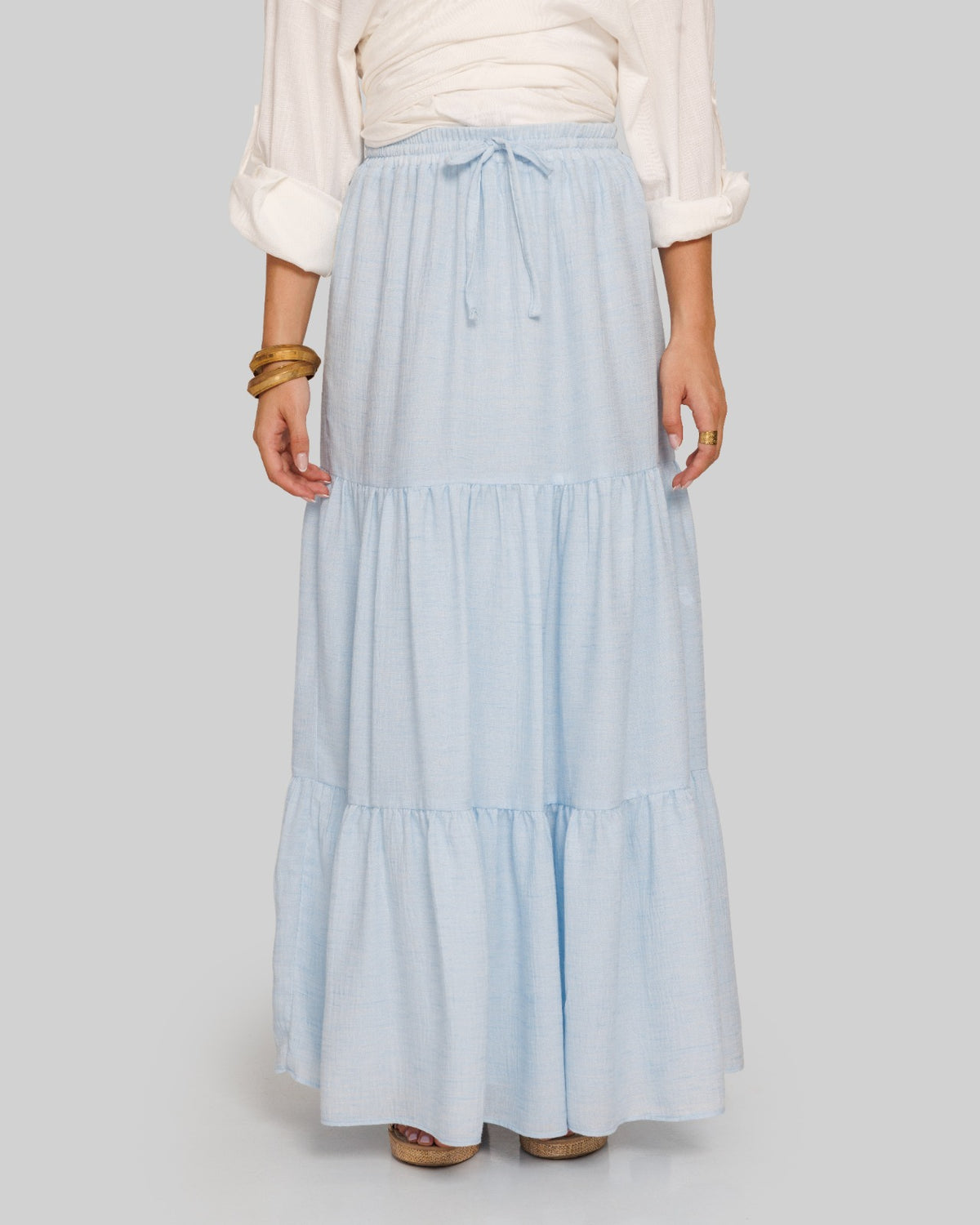 layered LINEN SKIRT-BABY BLUE