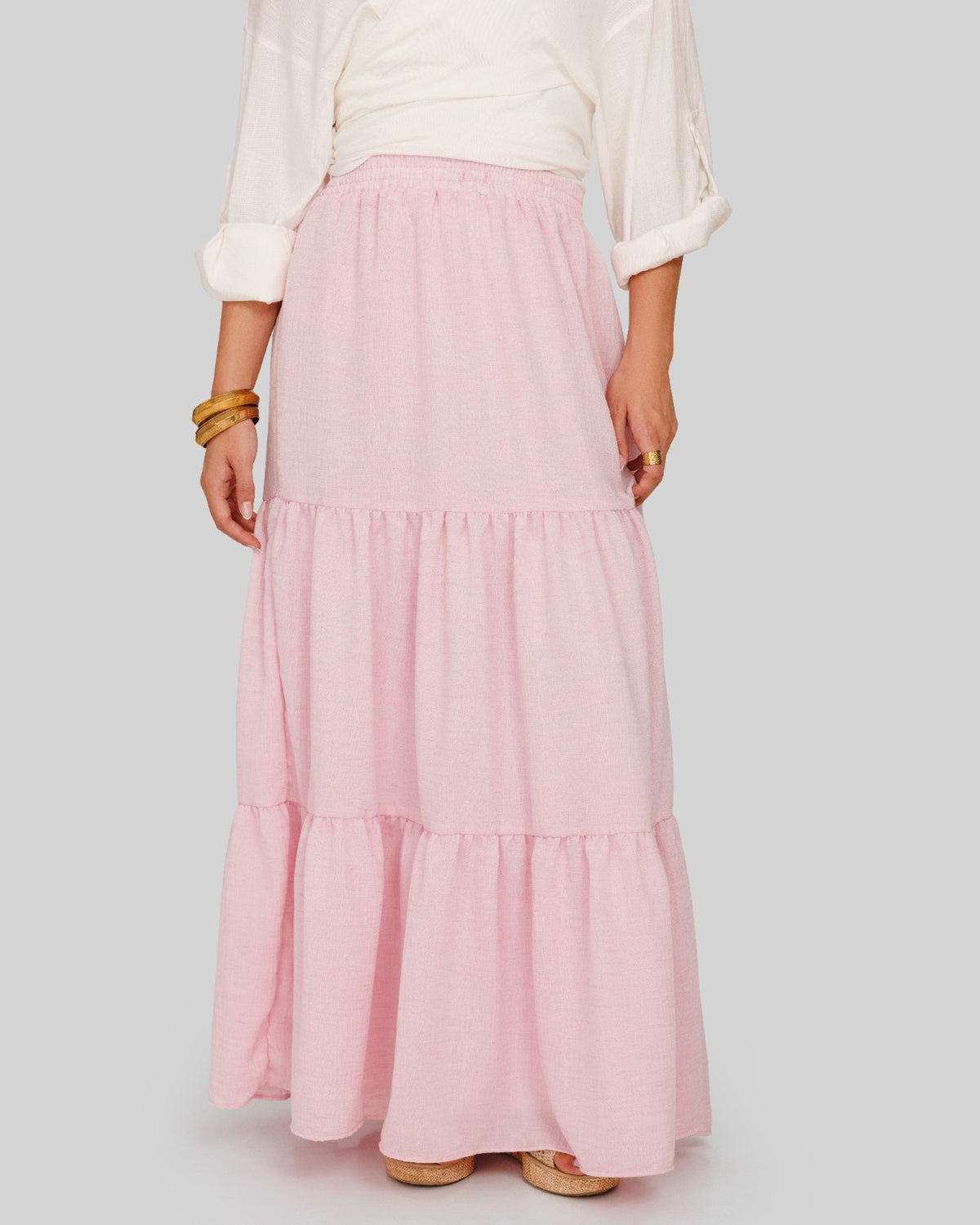layered LINEN SKIRT-PINK