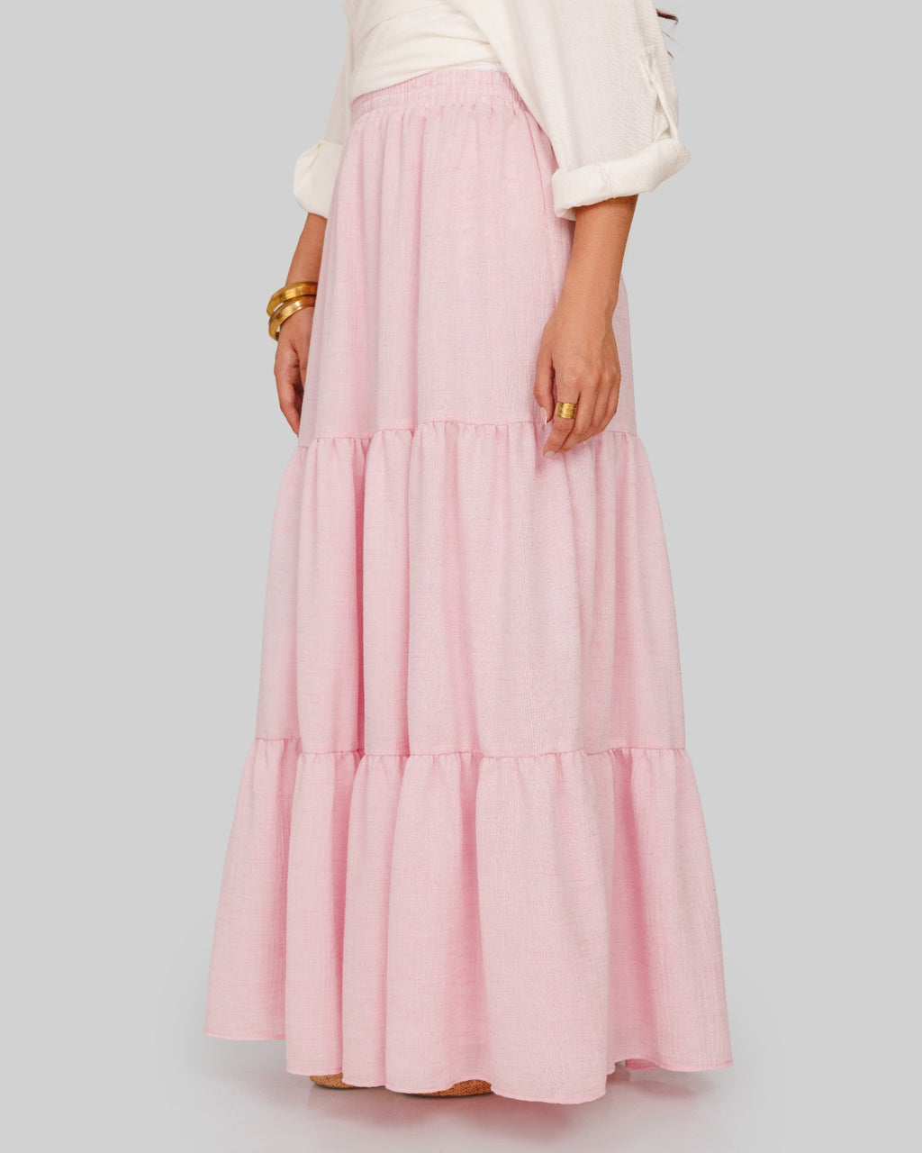 layered LINEN SKIRT-PINK