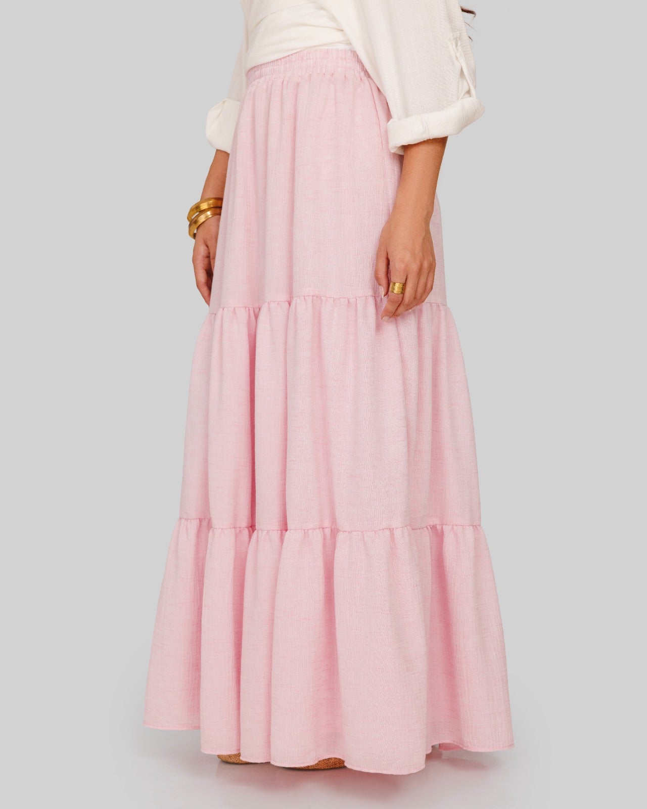 layered LINEN SKIRT-PINK