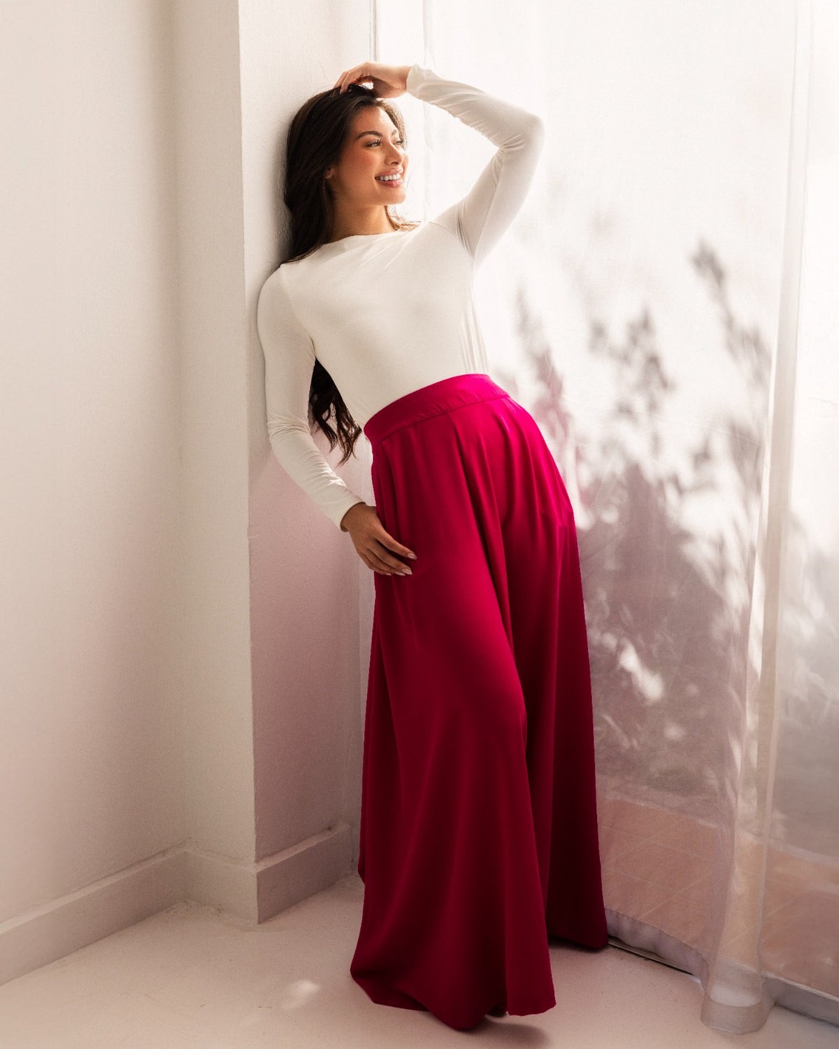 CREPE WIDE LEG PANTS-FOSHIA