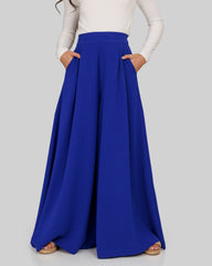 CREPE WIDE LEG PANTS-BLUE
