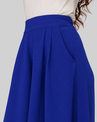 CREPE WIDE LEG PANTS-BLUE