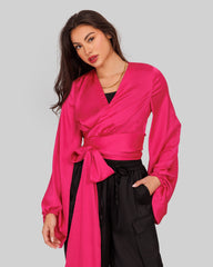 WRAPPED SATIN BLOUSE-FOSHIA