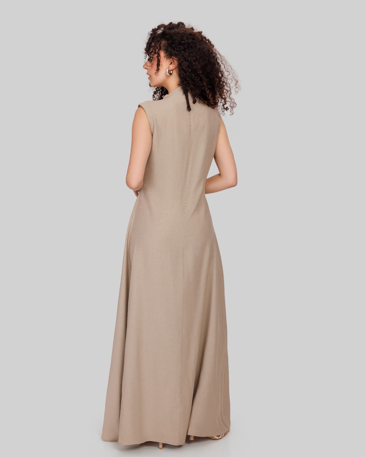 SLEEVELESS LINEN DRESS-OLIVE