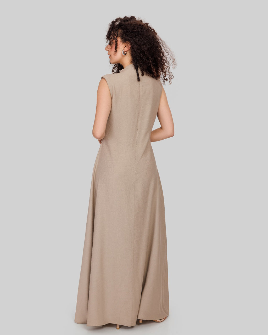 SLEEVELESS LINEN DRESS-OLIVE