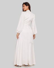 RUFFLE SATIN DRESS-WHITE