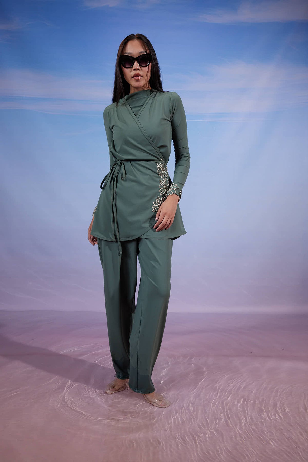 wide leg swim pant -DARK OLIVE( PANTS ONLY )