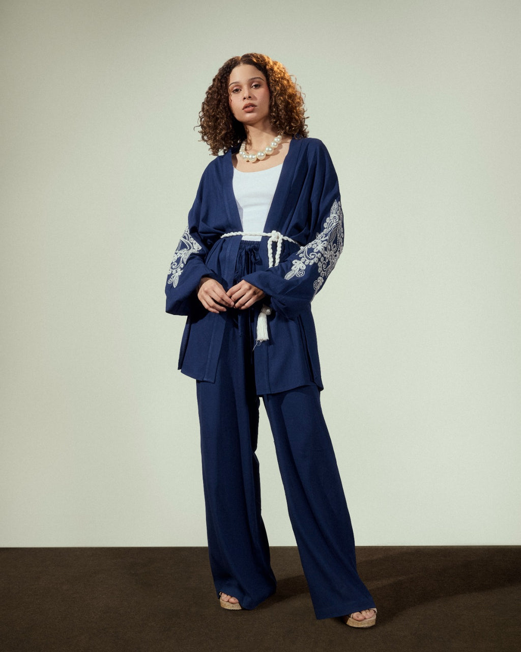 plain wide leg pants-BLUE BLACK