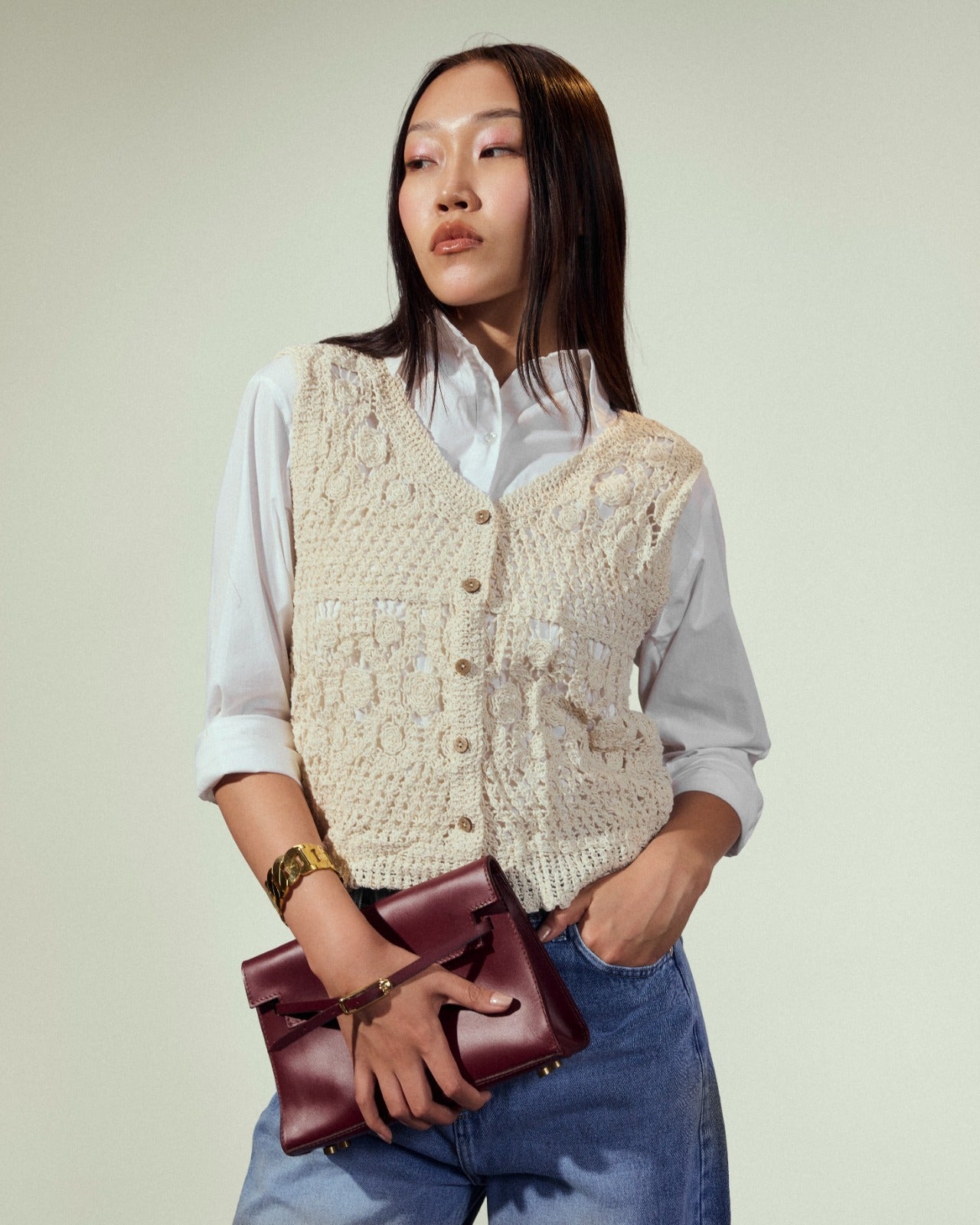 CUTWORK VEST-BEIGE