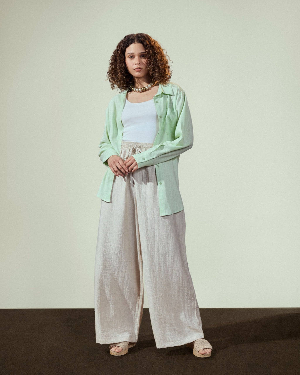 PLAIN LINEN SHIRT-MINT GREEN