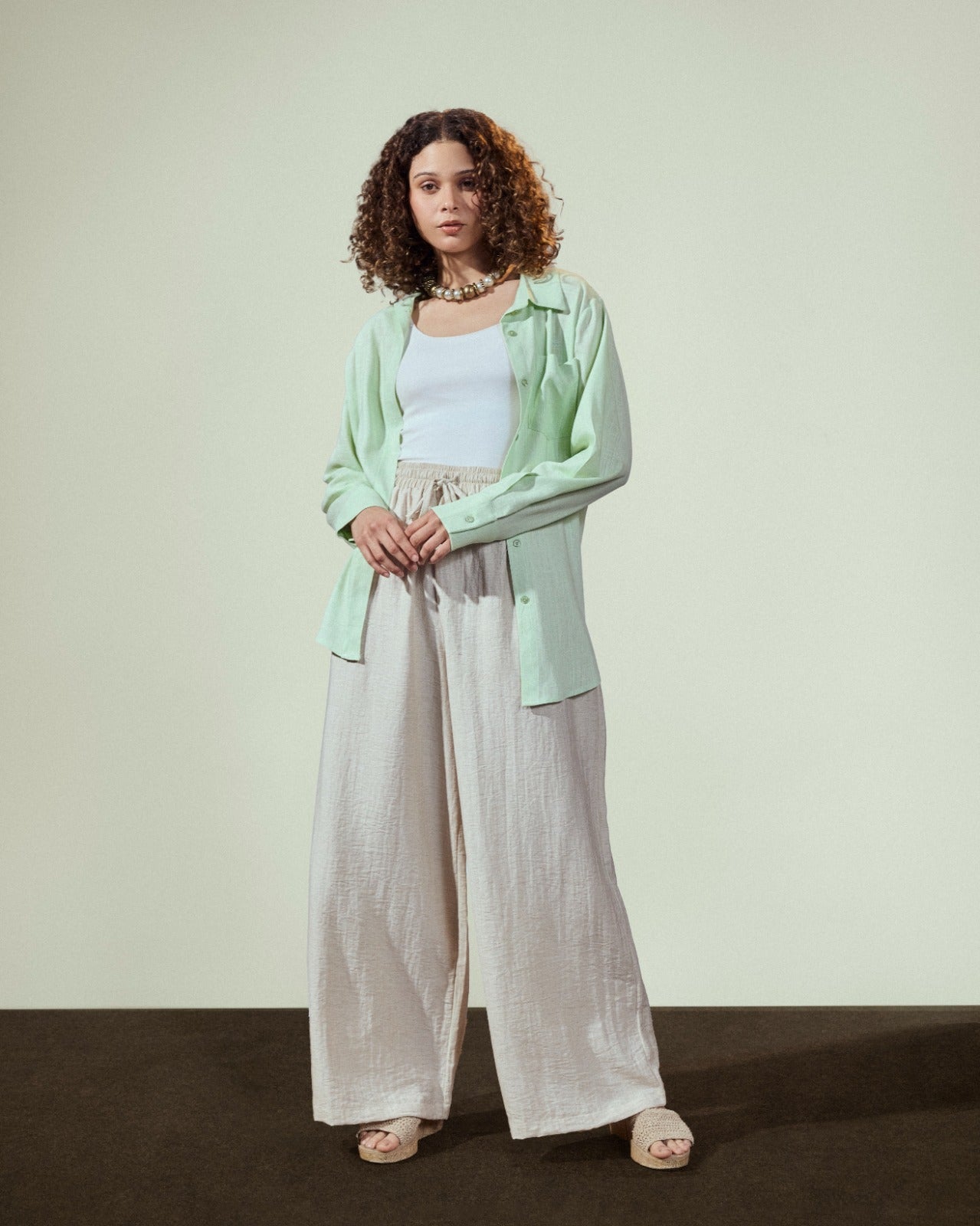 PLAIN LINEN SHIRT-MINT GREEN