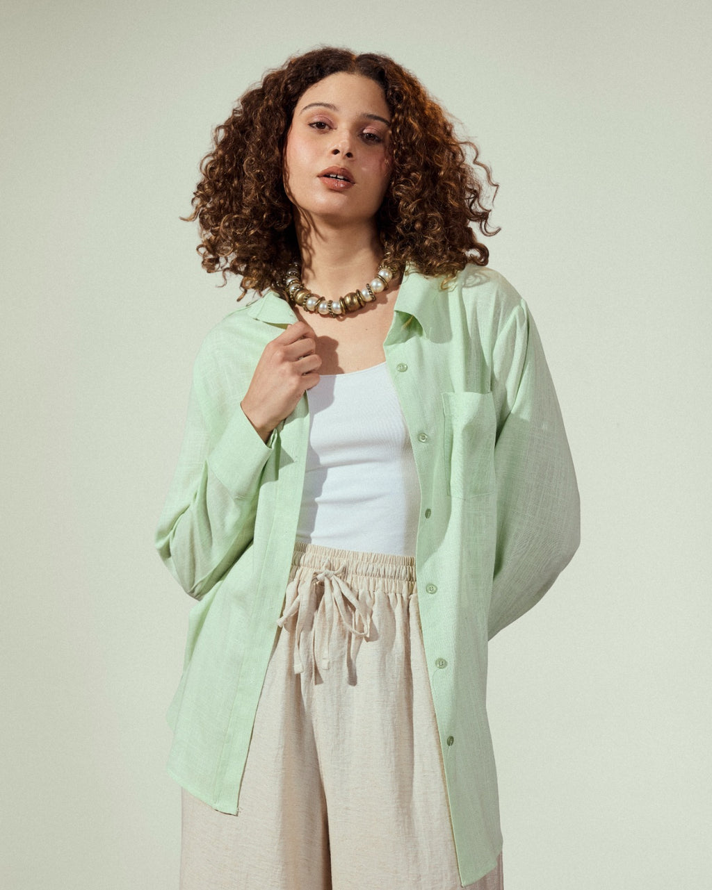 PLAIN LINEN SHIRT-MINT GREEN